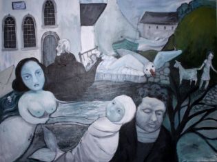 Painting by Karin Mear for her exhibition "Under The Washing Line"