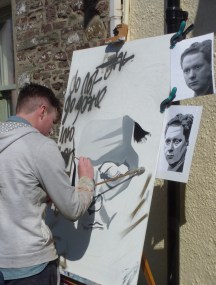 Portrait of Dylan Thomas in progress during the Laugharne Weekend 2013   © Andrew Dally